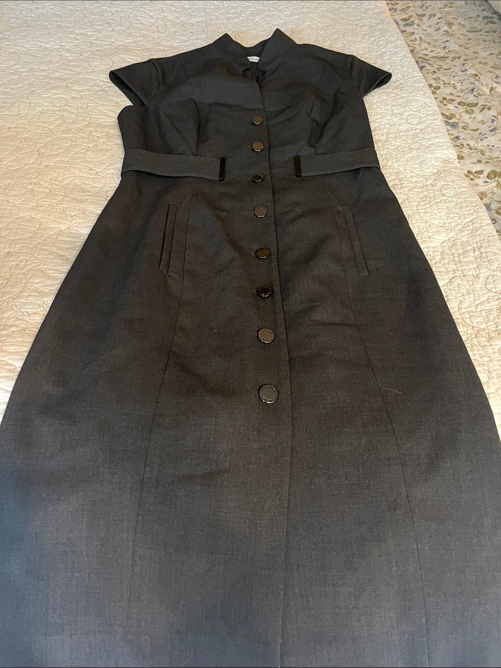 Calvin Klein Black Button-Front Midi Sheath Dress